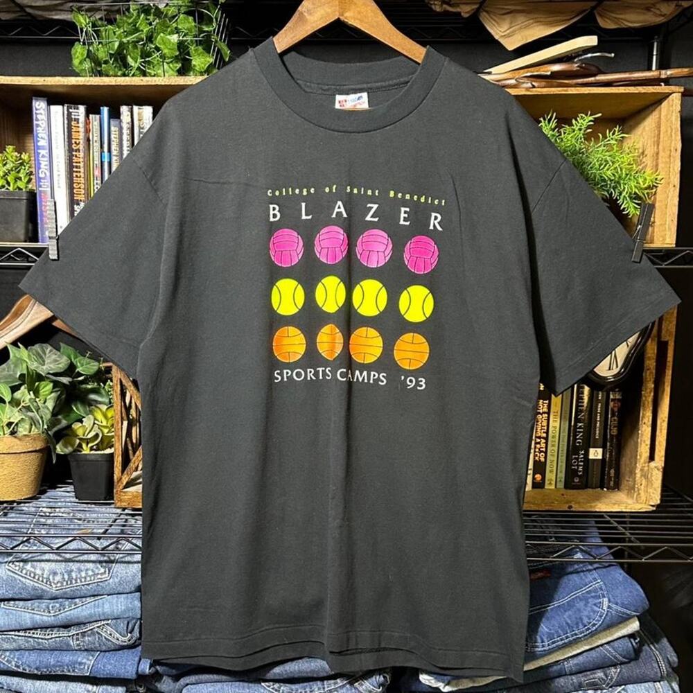 Vintage 90s Single Stitch Sports Camp 1993 Tee Shirt Mens XL Black Basketball